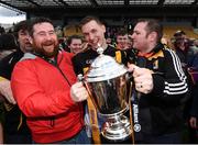 8 April 2018; Kilkenny captain Cillian Buckley celebrates with supporters John Dowson, left, and Ger Rowe following the Allianz Hurling League Division 1 Final match between Kilkenny and Tipperary at Nowlan Park in Kilkenny. Photo by Stephen McCarthy/Sportsfile