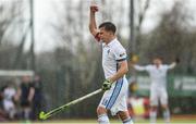 8 April 2018; Jody Hosking of Three Rock Rovers celebrates his side's fourth goal scored by John Mullins during the Men's Irish Senior Cup Final match between Three Rock Rovers and Pembroke Wanderers at the National Hockey Stadium in UCD, Dublin. Photo by David Fitzgerald/Sportsfile