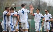 8 April 2018; Three Rock Rovers players celebrate their side's fourth goal scored by John Mullins during the Men's Irish Senior Cup Final match between Three Rock Rovers and Pembroke Wanderers at the National Hockey Stadium in UCD, Dublin. Photo by David Fitzgerald/Sportsfile