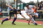 8 April 2018; Richard Pautz of Three Rock Rovers in action against Richard Sweetnam of Pembroke Wanderers during the Men's Irish Senior Cup Final match between Three Rock Rovers and Pembroke Wanderers at the National Hockey Stadium in UCD, Dublin. Photo by David Fitzgerald/Sportsfile