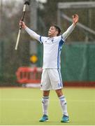 8 April 2018; Darragh Walsh of Three Rock Rovers celebrates following the Men's Irish Senior Cup Final match between Three Rock Rovers and Pembroke Wanderers at the National Hockey Stadium in UCD, Dublin. Photo by David Fitzgerald/Sportsfile