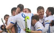 8 April 2018; Ross Canning of Three Rock Rovers, 9, is congratulated by team mates after he scored their side's fifth goal during the Men's Irish Senior Cup Final match between Three Rock Rovers and Pembroke Wanderers at the National Hockey Stadium in UCD, Dublin. Photo by David Fitzgerald/Sportsfile