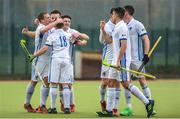 8 April 2018; Three Rock Rovers players celebrate following the Men's Irish Senior Cup Final match between Three Rock Rovers and Pembroke Wanderers at the National Hockey Stadium in UCD, Dublin. Photo by David Fitzgerald/Sportsfile