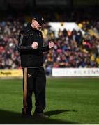 8 April 2018; Kilkenny manager Brian Cody celebrates his side's victory at the final whistle of the Allianz Hurling League Division 1 Final match between Kilkenny and Tipperary at Nowlan Park in Kilkenny. Photo by Stephen McCarthy/Sportsfile