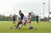 8 April 2018; John Mullins of Three Rock Rovers in action against Richard Sweetnam of Pembroke Wanderers during the Men's Irish Senior Cup Final match between Three Rock Rovers and Pembroke Wanderers at the National Hockey Stadium in UCD, Dublin. Photo by David Fitzgerald/Sportsfile