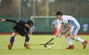 8 April 2018; Ben Walker of Three Rock Rovers in action against Matthew Treacy of Pembroke Wanderers during the Men's Irish Senior Cup Final match between Three Rock Rovers and Pembroke Wanderers at the National Hockey Stadium in UCD, Dublin. Photo by David Fitzgerald/Sportsfile