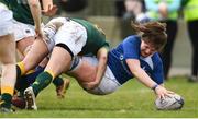 8 April 2018; Aoife Moore of St Mary's RFC scores a try during the Womens Division 1 League Final match between St Marys RFC and Railyway Union at Naas RFC in Naas, Co. Kildare. Photo by Ramsey Cardy/Sportsfile