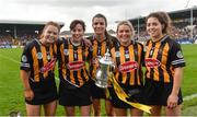 8 April 2018; Kilkenny players, from left, Jenny Clifford, Jacqui Frisby, Davia Tobin, Shelly Farrell, and Meighan Farrell with the cup after the Littlewoods Ireland Camogie League Division 1 Final match between Kilkenny and Cork at Nowlan Park in Kilkenny. Photo by Piaras Ó Mídheach/Sportsfile