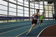 7 April 2018; Michael McCullagh, Shercock AC, Co.Cavan, in action during the Under 16 Boys 4x200m relay team event, during the Irish Life Health National Juvenile Indoor Championships Day 1 at Athlone IT in Athlone, Co. Westmeath. Photo by Tomás Greally/Sportsfile