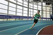 18 March 2018; Kyle Dooley of Templemore AC, Co Tipperary, on his way to winning the Under 16 Boys 4x200m relay team event, during the Irish Life Health National Juvenile Indoor Championships day 2 at Athlone IT in Athlone, Co Westmeath. Photo by Tomás Greally/Sportsfile