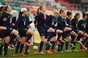 9 April 2018; Players, including Louise Quinn, warm-up during Republic of Ireland training at Tallaght Stadium in Tallaght, Dublin. Photo by Stephen McCarthy/Sportsfile