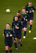 9 April 2018; Players, from left, Roma McLaughlin, Niamh Fahey, Karen Duggan, Aislinn Meaney and Tyler Toland during Republic of Ireland training at Tallaght Stadium in Tallaght, Dublin. Photo by Stephen McCarthy/Sportsfile