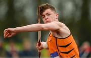 8 April 2018; Sean Carolan of Nenagh Olympic A.C., Co Tipperary, competing in the U18 Men's Javelin Event during the Irish Life Health National Spring Throws at Templemore in Co. Tipperary. Photo by Sam Barnes/Sportsfile