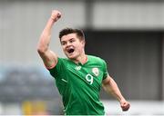 9 April 2018; Daire O'Connor of Ireland celebrates after scoring his side's first goal during the Colleges & Universities Football League International Friendly match between Ireland and Scotland at Oriel Park, in Dundalk, Co. Louth. Photo by Seb Daly/Sportsfile