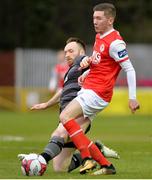 9 April 2018; Stephen O'Donnell of Dundalk in action against James Doona of St. Patrick's Athletic during the EA SPORTS Cup Second Round match between St Patrick's Athletic and Dundalk at Richmond Park in Inchicore, Dublin. Photo by Ben McShane/Sportsfile