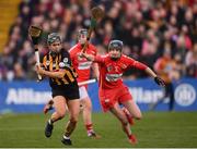 8 April 2018; Katie Power of Kilkenny in action against Pamela Mackey of Cork during the Littlewoods Ireland Camogie League Division 1 Final match between Kilkenny and Cork at Nowlan Park in Kilkenny. Photo by Stephen McCarthy/Sportsfile