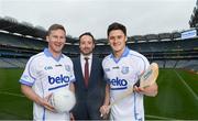 10 April 2018; Ian Collins, Managing Director, Beko Ireland, with Dublin footballer Ciaran Kilkenny and Wexford hurler Lee Chin in attendance in Croke Park, Dublin, at the launch of the 2018 Beko Club Bua award scheme, Leinster GAA’s accreditation and health check system for clubs in the province. For more information visit leinstergaa.ie/club-bua/. Photo by Stephen McCarthy/Sportsfile