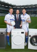 10 April 2018; Ian Collins, Managing Director, Beko Ireland, with Dublin footballer Ciaran Kilkenny and Wexford hurler Lee Chin in attendance in Croke Park, Dublin, at the launch of the 2018 Beko Club Bua award scheme, Leinster GAA’s accreditation and health check system for clubs in the province. For more information visit leinstergaa.ie/club-bua/. Photo by Stephen McCarthy/Sportsfile