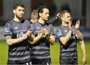 9 April 2018; Dundalk players from left, Stephen Folan, Krisztian Adorjan and Dane Massey celebrate after the EA SPORTS Cup Second Round match between St Patrick's Athletic and Dundalk at Richmond Park in Inchicore, Dublin. Photo by Ben McShane/Sportsfile