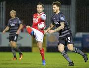 9 April 2018; Christy Fagan of St. Patrick's Athletic in action against Stephen Folan of Dundalk during the EA SPORTS Cup Second Round match between St Patrick's Athletic and Dundalk at Richmond Park in Inchicore, Dublin. Photo by Ben McShane/Sportsfile