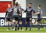 9 April 2018; Marco Tagbajumi of Dundalk, second from right, celebrates after scoring his side's first goal during the EA SPORTS Cup Second Round match between St Patrick's Athletic and Dundalk at Richmond Park in Inchicore, Dublin. Photo by Ben McShane/Sportsfile