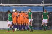 10 April 2018; Netherlands players celebrate after Lineth Beerensteyn scored her side's first goal during the 2019 FIFA Women's World Cup Qualifier match between Republic of Ireland and Netherlands at Tallaght Stadium in Tallaght, Dublin. Photo by Stephen McCarthy/Sportsfile