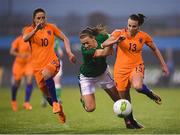 10 April 2018; Renate Jansen and Danielle van de Donk, left, of Netherlands in action against Katie McCabe of Republic of Ireland during the 2019 FIFA Women's World Cup Qualifier match between Republic of Ireland and Netherlands at Tallaght Stadium in Tallaght, Dublin. Photo by Stephen McCarthy/Sportsfile