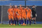 10 April 2018; Netherlands players celebrate after Sherida Spitse, 8, scored her side's second goal, a penalty, during the 2019 FIFA Women's World Cup Qualifier match between Republic of Ireland and Netherlands at Tallaght Stadium in Tallaght, Dublin. Photo by Stephen McCarthy/Sportsfile