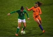 10 April 2018; Sophie Perry-Campbell of Republic of Ireland in action against Lieke Martens of Netherlands during the 2019 FIFA Women's World Cup Qualifier match between Republic of Ireland and Netherlands at Tallaght Stadium in Tallaght, Dublin. Photo by Stephen McCarthy/Sportsfile
