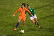 10 April 2018; Lieke Martens of Netherlands against Sophie Perry-Campbell of Republic of Ireland during the 2019 FIFA Women's World Cup Qualifier match between Republic of Ireland and Netherlands at Tallaght Stadium in Tallaght, Dublin. Photo by Stephen McCarthy/Sportsfile