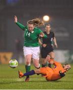 10 April 2018; Amber Barrett of Republic of Ireland in action against Danielle van de Donk of Netherlands during the 2019 FIFA Women's World Cup Qualifier match between Republic of Ireland and Netherlands at Tallaght Stadium in Tallaght, Dublin. Photo by Stephen McCarthy/Sportsfile