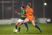 10 April 2018; Leanne Kiernan of Republic of Ireland in action against Dominique Janssen of Netherlands during the 2019 FIFA Women's World Cup Qualifier match between Republic of Ireland and Netherlands at Tallaght Stadium in Tallaght, Dublin. Photo by Stephen McCarthy/Sportsfile