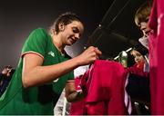 10 April 2018; Leanne Kiernan of Republic of Ireland signs an autograph following the 2019 FIFA Women's World Cup Qualifier match between Republic of Ireland and Netherlands at Tallaght Stadium in Tallaght, Dublin. Photo by Stephen McCarthy/Sportsfile
