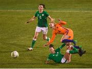 10 April 2018; Ruesha Littlejohn of Republic of Ireland puts in a tackle on Jackie Groenen of Netherlands during the 2019 FIFA Women's World Cup Qualifier match between Republic of Ireland and Netherlands at Tallaght Stadium in Tallaght, Dublin. Photo by Stephen McCarthy/Sportsfile