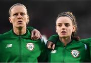 10 April 2018; Diane Caldwell, left, and Leanne Kiernan of Republic of Ireland during the 2019 FIFA Women's World Cup Qualifier match between Republic of Ireland and Netherlands at Tallaght Stadium in Tallaght, Dublin. Photo by Stephen McCarthy/Sportsfile