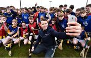 11 April 2018; GAA star TJ Reid was at Castlecomer Community School in Kilkenny today to launch the GAA Super Games Centre in partnership with Sky Sports at the school. The Super Games Centres which are based all over the country, were set up to reduce youth drop out and encourage “play to stay” amongst youth, specifically between the ages of 12 and 17 where youth drop out is most prevalent. Sky Sports is supporting the GAA Super Games Centres by arranging visits with Sky Sports mentors and providing kits and equipment to the estimated 9000 members countrywide. Pictured is TJ Reid with Castlecomer Community School pupils during the launch.   Photo by Sam Barnes/Sportsfile