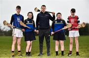 11 April 2018; GAA star TJ Reid was at Castlecomer Community School in Kilkenny today to launch the GAA Super Games Centre in partnership with Sky Sports at the school. The Super Games Centres which are based all over the country, were set up to reduce youth drop out and encourage “play to stay” amongst youth, specifically between the ages of 12 and 17 where youth drop out is most prevalent. Sky Sports is supporting the GAA Super Games Centres by arranging visits with Sky Sports mentors and providing kits and equipment to the estimated 9000 members countrywide. Pictured is TJ Reid with Castlecomer Community School pupils, from left, Tommy Coogan, aged 14, Caoimhe Hennessy, aged 14, Angela Fahey, aged14, and Evan Harding, aged 13,  during the launch.   Photo by Sam Barnes/Sportsfile