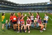 11 April 2018; The Lidl All Ireland Post Primary Schools Finals were launched today at Croke Park. The finals will be contested at Senior and Junior levels, with three finals in each grade. It’s an all-Loreto decider in the Senior A final, with Loreto (Clonmel, Tipperary) meeting Loreto (Cavan). Meanwhile, Glenamaddy (Galway) will play Presentation, Thurles (Tipperary) in the senior B final and in the senior C decider, Coláiste Bhaile Chláir, Claregalway (Galway) will take on Scoil Mhuire, Trim (Meath). Loreto (Cavan) are also in the junior A decider, where their opponents are ISK, Killorglin (Kerry). In the junior B final, Coláiste Bhaile Chláir, Claregalway (Galway) are also involved, and their opponents are St Brigid’s S.S., Killarney, Kerry. Finally, the junior C final is the meeting of St Marys H.S., Midleton (Cork) and St Clare's Comprehensive, Manorhamilton (Leitrim). Full fixture details available at www.ladiesgaelic.ie Pictured are the junior and senior captains. Croke Park, Dublin. Photo by Piaras Ó Mídheach/Sportsfile