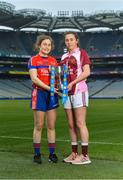 11 April 2018; The Lidl All Ireland Post Primary Schools Finals were launched today at Croke Park. The finals will be contested at Senior and Junior levels, with three finals in each grade. It’s an all-Loreto decider in the Senior A final, with Loreto (Clonmel, Tipperary) meeting Loreto (Cavan). Meanwhile, Glenamaddy (Galway) will play Presentation, Thurles (Tipperary) in the senior B final and in the senior C decider, Coláiste Bhaile Chláir, Claregalway (Galway) will take on Scoil Mhuire, Trim (Meath). Loreto (Cavan) are also in the junior A decider, where their opponents are ISK, Killorglin (Kerry). In the junior B final, Coláiste Bhaile Chláir, Claregalway (Galway) are also involved, and their opponents are St Brigid’s S.S., Killarney, Kerry. Finally, the junior C final is the meeting of St Marys H.S., Midleton (Cork) and St Clare's Comprehensive, Manorhamilton (Leitrim). Full fixture details available at www.ladiesgaelic.ie. Pictured are Junior A Finalists Cora Joy, ISK, Killorgin, Kerry, left, and Elaine Brady, Loreto, Cavan. Croke Park, Dublin. Photo by Piaras Ó Mídheach/Sportsfile