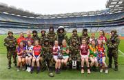 11 April 2018; The Lidl All Ireland Post Primary Schools Finals were launched today at Croke Park. The finals will be contested at Senior and Junior levels, with three finals in each grade. It’s an all-Loreto decider in the Senior A final, with Loreto (Clonmel, Tipperary) meeting Loreto (Cavan). Meanwhile, Glenamaddy (Galway) will play Presentation, Thurles (Tipperary) in the senior B final and in the senior C decider, Coláiste Bhaile Chláir, Claregalway (Galway) will take on Scoil Mhuire, Trim (Meath). Loreto (Cavan) are also in the junior A decider, where their opponents are ISK, Killorglin (Kerry). In the junior B final, Coláiste Bhaile Chláir, Claregalway (Galway) are also involved, and their opponents are St Brigid’s S.S., Killarney, Kerry. Finally, the junior C final is the meeting of St Marys H.S., Midleton (Cork) and St Clare's Comprehensive, Manorhamilton (Leitrim). Full fixture details available at www.ladiesgaelic.ie. Pictured are members of the Engineer Specialist Search and Clearance Team, Corps of Engineers, Irish Defence Forces, with the twelve team captains. Croke Park, Dublin. Photo by Piaras Ó Mídheach/Sportsfile