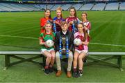11 April 2018; The Lidl All Ireland Post Primary Schools Finals were launched today at Croke Park. The finals will be contested at Senior and Junior levels, with three finals in each grade. It’s an all-Loreto decider in the Senior A final, with Loreto (Clonmel, Tipperary) meeting Loreto (Cavan). Meanwhile, Glenamaddy (Galway) will play Presentation, Thurles (Tipperary) in the senior B final and in the senior C decider, Coláiste Bhaile Chláir, Claregalway (Galway) will take on Scoil Mhuire, Trim (Meath). Loreto (Cavan) are also in the junior A decider, where their opponents are ISK, Killorglin (Kerry). In the junior B final, Coláiste Bhaile Chláir, Claregalway (Galway) are also involved, and their opponents are St Brigid’s S.S., Killarney, Kerry. Finally, the junior C final is the meeting of St Marys H.S., Midleton (Cork) and St Clare's Comprehensive, Manorhamilton (Leitrim). Full fixture details available at www.ladiesgaelic.ie. Pictured is Lidl representative, Jay Wilson, with senior captains, back row, from left, Senior B Finalists Rachel Troy, Scoil Mhuire, Trim, Co Meath, and Gemma Coll, Coláiste Bhaile Chláir, Claregalway, Galway, and Senior C Finalists Maeve Flanagan, Glenamaddy, Galway, and Aoife Maher, Presentation, Thurles, Tipperary. Front row, Senior A Finalists Cora Maher, Loreto, Clonmel, Tipperary, left, and Muireann Cusack, Loreto, Cavan. Croke Park, Dublin. Photo by Piaras Ó Mídheach/Sportsfile