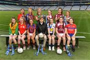 11 April 2018; The Lidl All Ireland Post Primary Schools Finals were launched today at Croke Park. The finals will be contested at Senior and Junior levels, with three finals in each grade. It’s an all-Loreto decider in the Senior A final, with Loreto (Clonmel, Tipperary) meeting Loreto (Cavan). Meanwhile, Glenamaddy (Galway) will play Presentation, Thurles (Tipperary) in the senior B final and in the senior C decider, Coláiste Bhaile Chláir, Claregalway (Galway) will take on Scoil Mhuire, Trim (Meath). Loreto (Cavan) are also in the junior A decider, where their opponents are ISK, Killorglin (Kerry). In the junior B final, Coláiste Bhaile Chláir, Claregalway (Galway) are also involved, and their opponents are St Brigid’s S.S., Killarney, Kerry. Finally, the junior C final is the meeting of St Marys H.S., Midleton (Cork) and St Clare's Comprehensive, Manorhamilton (Leitrim). Full fixture details available at www.ladiesgaelic.ie. Pictured is Lidl representative, Jay Wilson, team captains, back row, from left, Senior B Finalists Rachel Troy, Scoil Mhuire, Trim, Co Meath, and Gemma Coll, Coláiste Bhaile Chláir, Claregalway, Galway, Senior A Finalists Cora Maher, Loreto, Clonmel, Tipperary, left, and Muireann Cusack, Loreto, Cavan, and Senior C Finalists Maeve Flanagan, Glenamaddy, Galway, and Aoife Maher, Presentation, Thurles, Tipperary. Front row, from left, Junior C Finalists Laura Fowley, St Clare's, Leitrim, left, and Aine O'Driscoll, St Mary's, Cork, Junior B Finalists Chellene Trill, Coláiste Bháile Chláir, Claregalway, Galway, and Anna Clifford, St Brigid's, Killarney, Kerry, and Junior A Finalists Elaine Brady, Loreto, Cavan, and Cora Joy, ISK, Killorgin, Kerry. Croke Park, Dublin. Photo by Piaras Ó Mídheach/Sportsfile