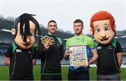 12 April 2018; Cúl Heroes, the official trading cards of the GAA/GPA, launched their 2018 collection at Croke Park with brand ambassadors James McCarthy and Padraic Mannion as well as Noelle Healy and Gemma O’Connor. Cúl Heroes is entering its fourth year on the market and aims to continue its promotion of Gaelic Games, the players and the unique skills of our national sport. In attendance at the launch are Dublin Footballer James McCarthy, left, and Galway hurler Padraic Mannion with Cúl mascots Finn McCúl ,left, and Cúl Cullan at Croke Park in Dublin. Photo by David Fitzgerald/Sportsfile