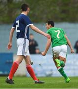 12 April 2018; Ali Regbha of Republic of Ireland celebrates after scoring his side's first goal during the U18s Schools match between Republic of Ireland and Scotland at Home Farm FC in Whitehall, Dublin. Photo by David Fitzgerald/Sportsfile