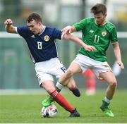 12 April 2018; Reece Rintoul of Scotland in action against Jack Ryan of Republic of Ireland during the U18s Schools match between Republic of Ireland and Scotland at Home Farm FC in Whitehall, Dublin. Photo by David Fitzgerald/Sportsfile