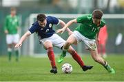 12 April 2018; Reece Rintoul of Scotland in action against Jack Ryan of Republic of Ireland during the U18s Schools match between Republic of Ireland and Scotland at Home Farm FC in Whitehall, Dublin. Photo by David Fitzgerald/Sportsfile