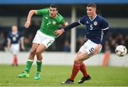 12 April 2018; Jack McDowall of Scotland in action against Ali Regbha of Republic of Ireland during the U18s Schools match between Republic of Ireland and Scotland at Home Farm FC in Whitehall, Dublin. Photo by David Fitzgerald/Sportsfile