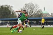 12 April 2018; Ali Regbha of Republic of Ireland in action against Jack McDowall of Scotland during the U18s Schools match between Republic of Ireland and Scotland at Home Farm FC in Whitehall, Dublin. Photo by David Fitzgerald/Sportsfile