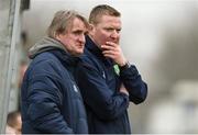 12 April 2018; Republic of Ireland head coach William O'Connor, right, and performance analyst Ollie Horgan during the U18s Schools match between Republic of Ireland and Scotland at Home Farm FC in Whitehall, Dublin. Photo by David Fitzgerald/Sportsfile