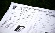 12 April 2018; A detailed view of the St Vincents team sheet ahead of the Dublin County Senior Club Football Championship match between St. Vincent's and Skerries Harps at Parnell Park in Dublin. Photo by Sam Barnes/Sportsfile